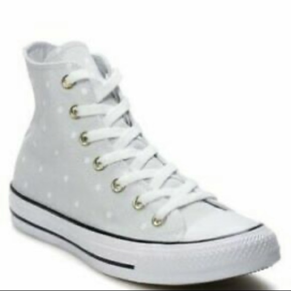 light grey high top converse with gold rims - Picture 2 of 2